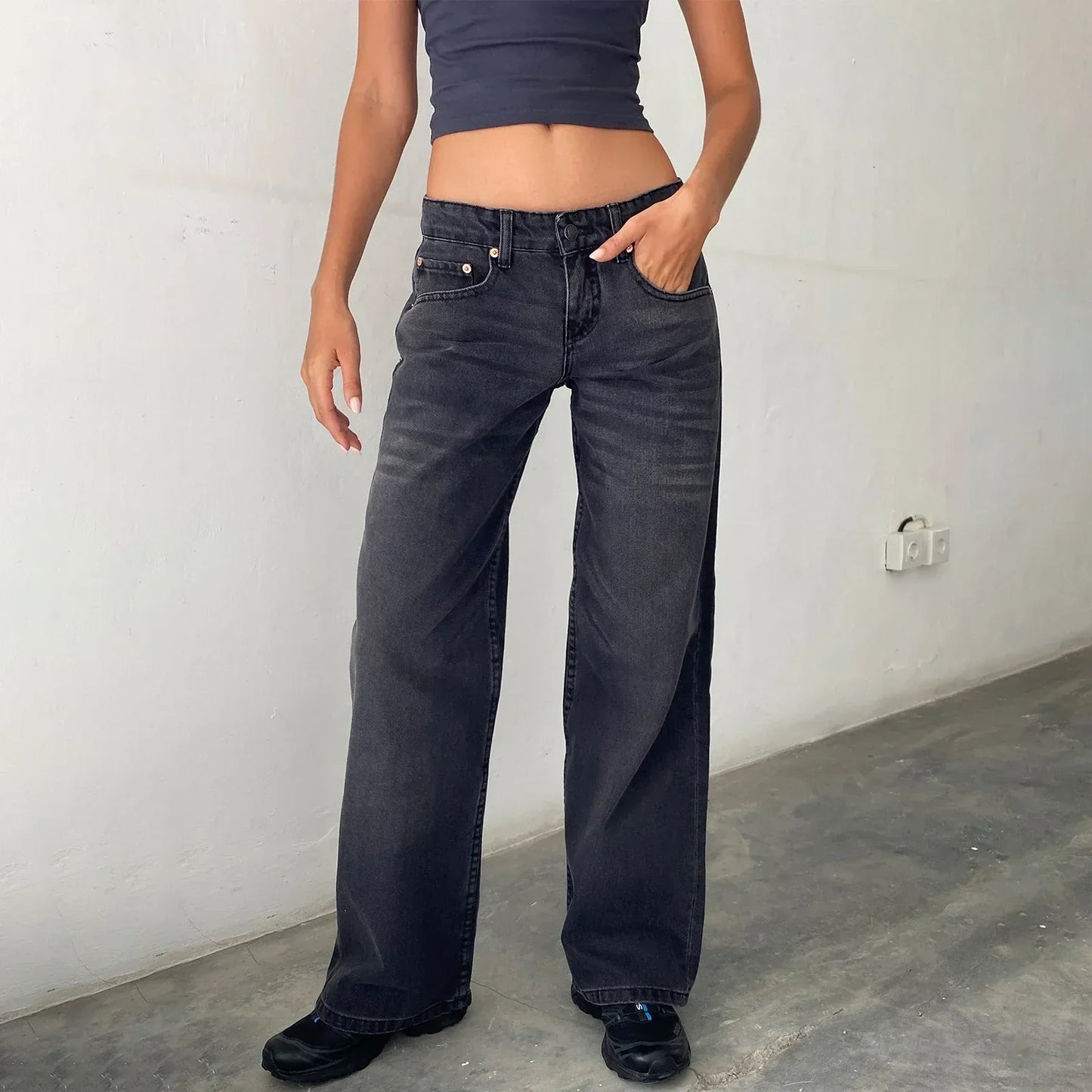 Vintage-jeans mit weitem bein für damen