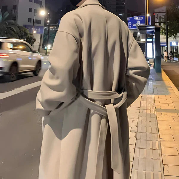 Oversized-trenchcoat aus wolle für herren mit gürtel – herren