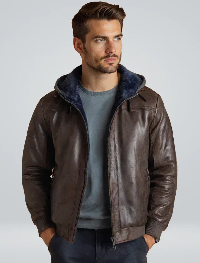 Heinrich leder-winterjacke mit hoodie – warm & robust
