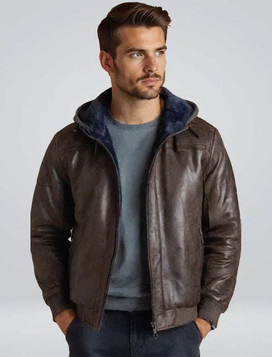 Heinrich leder-winterjacke mit hoodie – warm & robust