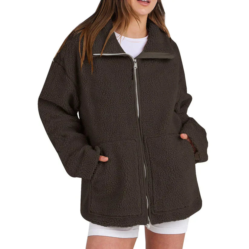 Adamina lässiger wollmantel mit rollkragen – damen