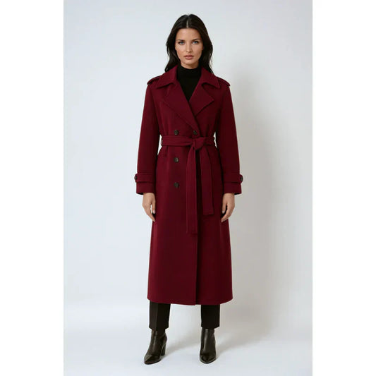 Serena damen winterjacke in burgunderrot mit gürtel