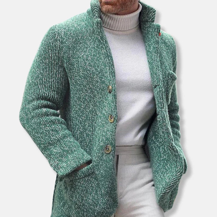 Emil – strukturierter cardigan mit stehkragen und knopfleiste