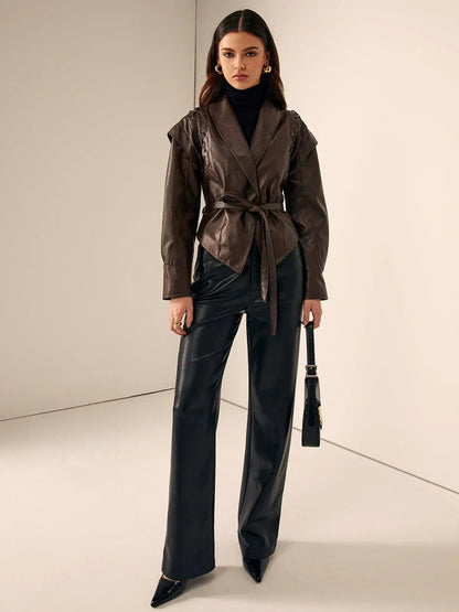 Valeria taillierter lederblazer mit gürtel – damen