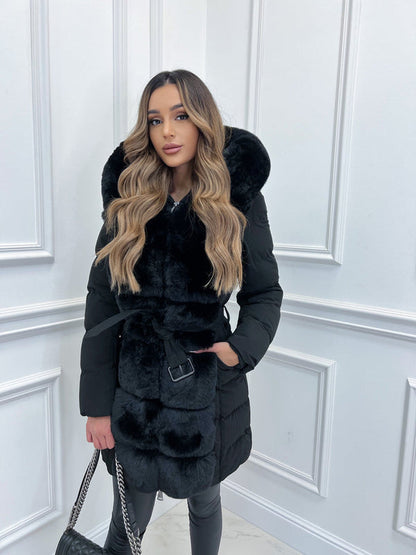 Sable - stylische jacke mit kapuze, gürtel und verstellbarer taille