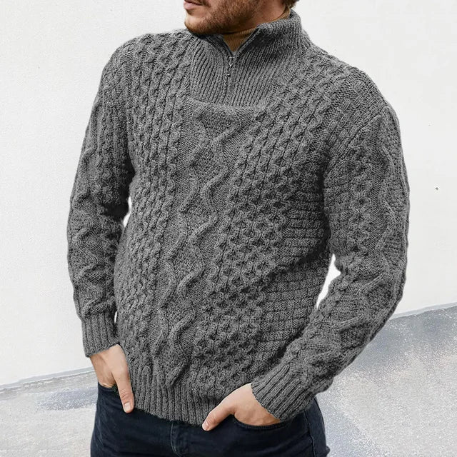 Warmer, strukturierter pullover mit halbem reißverschluss – herren
