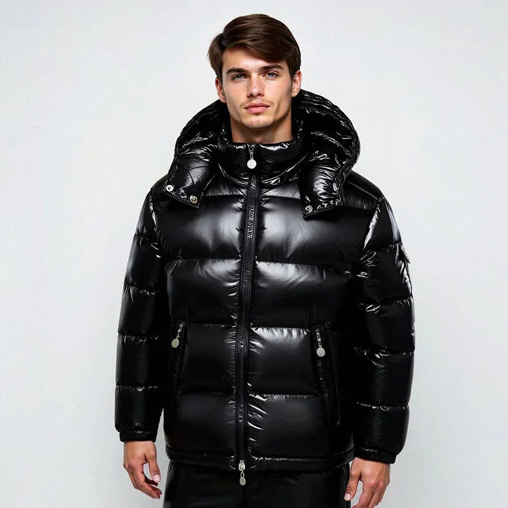 Winter-daunenjacke mit kapuze für herren