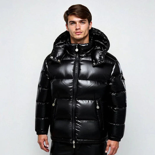 Winter-daunenjacke mit kapuze für herren