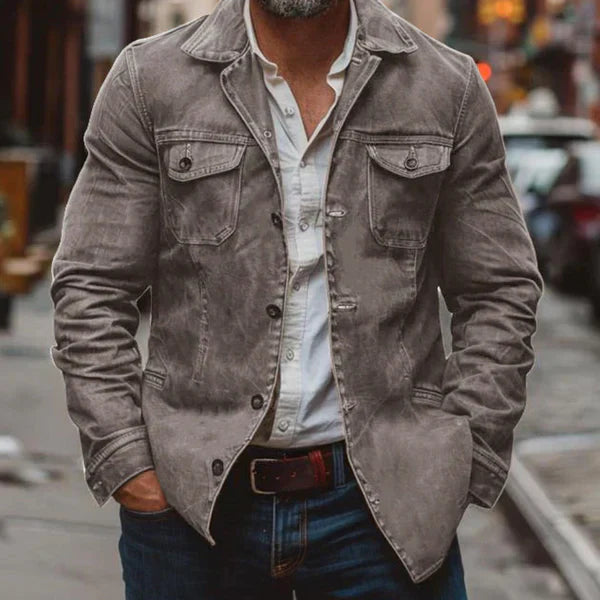 Vintage-lederjacke für herren, stark gewaschen, mit mehreren taschen – herren