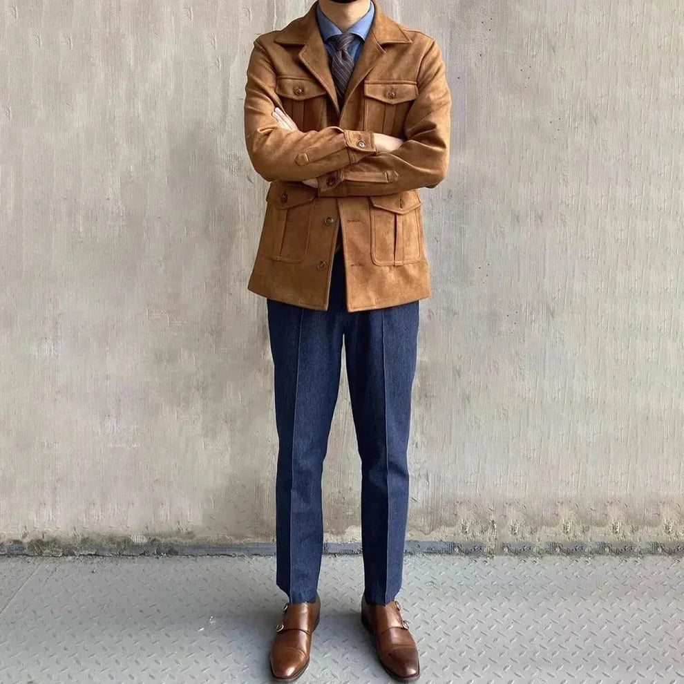 Safari-feldjacke aus wildleder für herren mit knopfleiste – herren