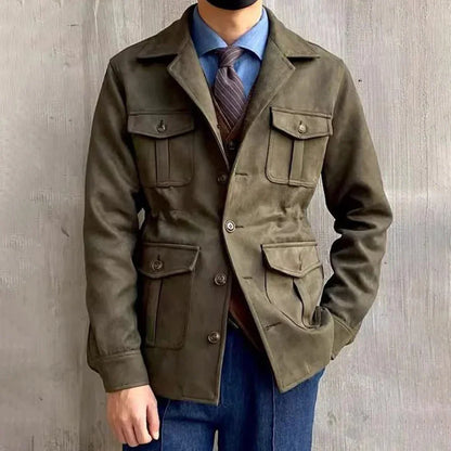 Safari-feldjacke aus wildleder für herren mit knopfleiste – herren