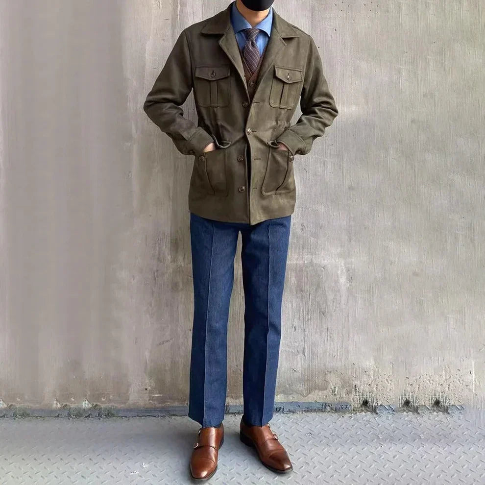 Safari-feldjacke aus wildleder für herren mit knopfleiste – herren