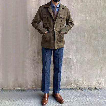 Safari-feldjacke aus wildleder für herren mit knopfleiste – herren