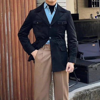 Safari-feldjacke aus wildleder für herren mit knopfleiste – herren