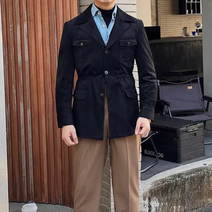 Safari-feldjacke aus wildleder für herren mit knopfleiste – herren