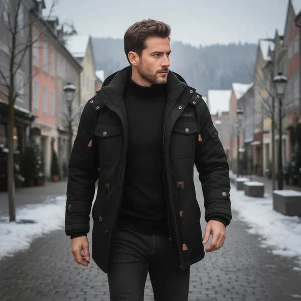 Winterjacke im militärstil für herren mit fleecekapuze – herren