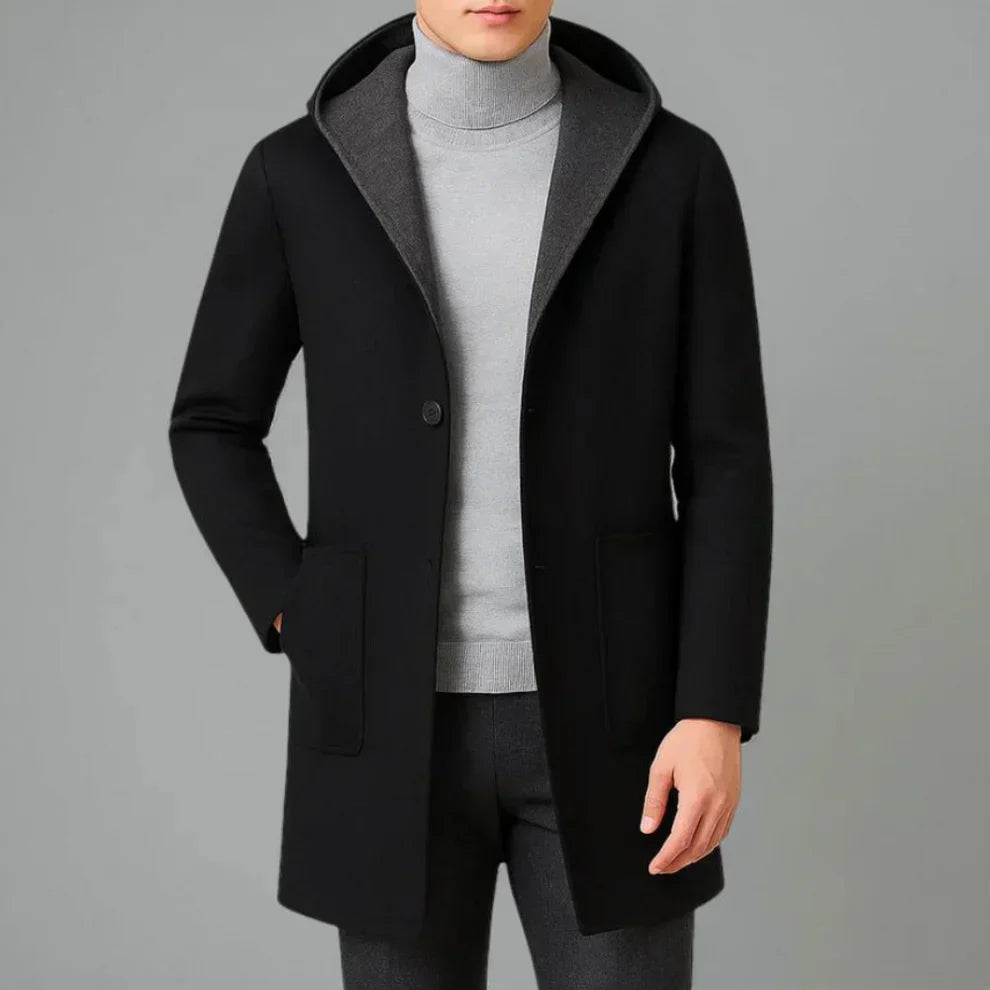 Wintermantel mit kapuze aus wollmischung für herren