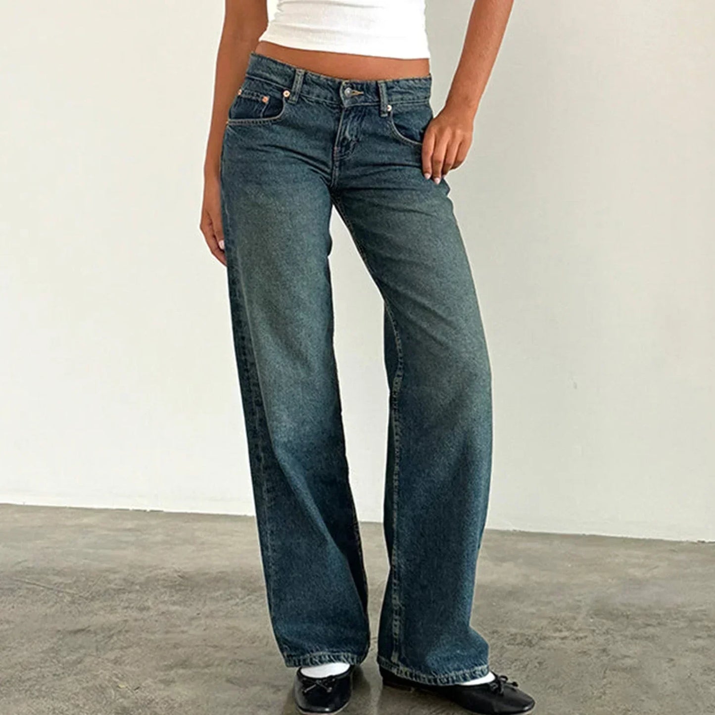 Vintage-jeans mit weitem bein für damen
