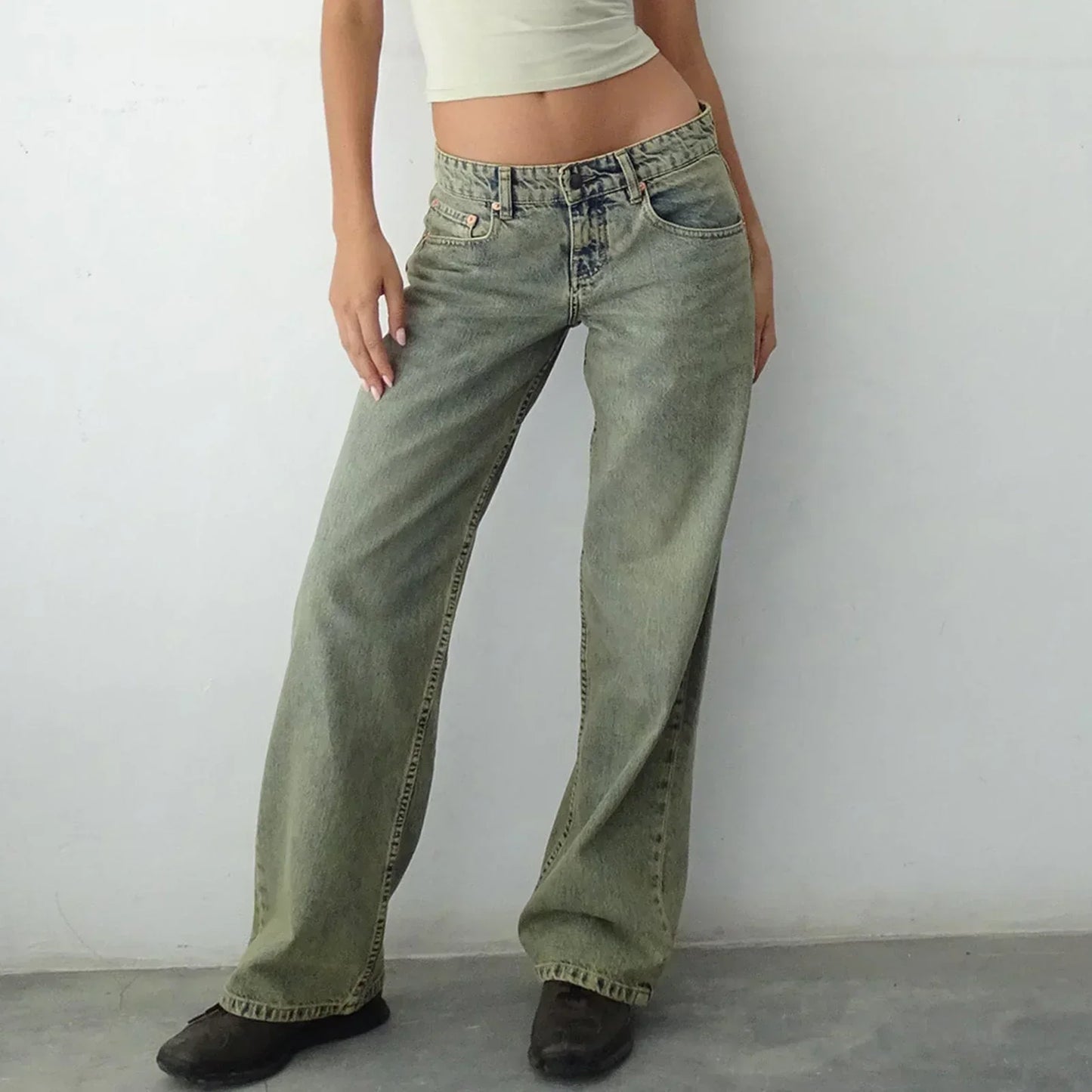 Vintage-jeans mit weitem bein für damen