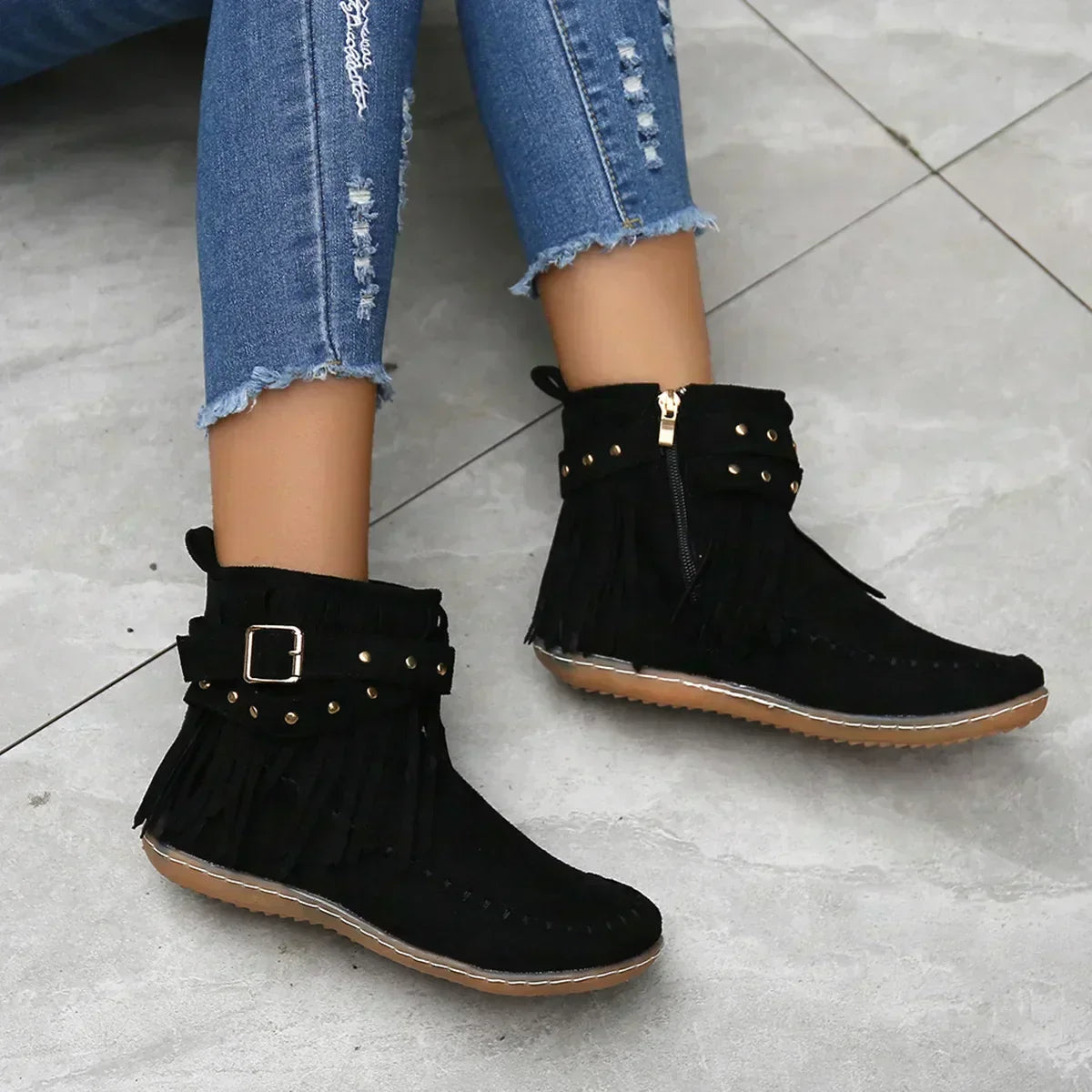 Wildleder ankle boots mit fransen und nieten
