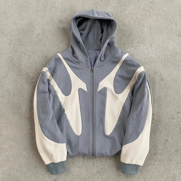 Unisex-kapuzenpullover mit grafikprint und reißverschluss, urbaner kontrast – unisex