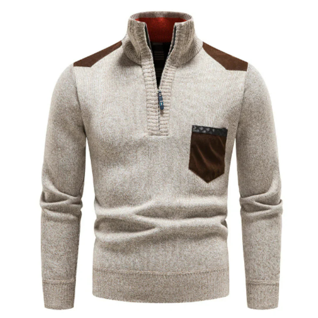 Lässiger langarmpullover mit halbem reißverschluss für herren – entspannter stricklook