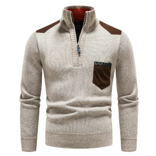 Lässiger langarmpullover mit halbem reißverschluss für herren – entspannter stricklook