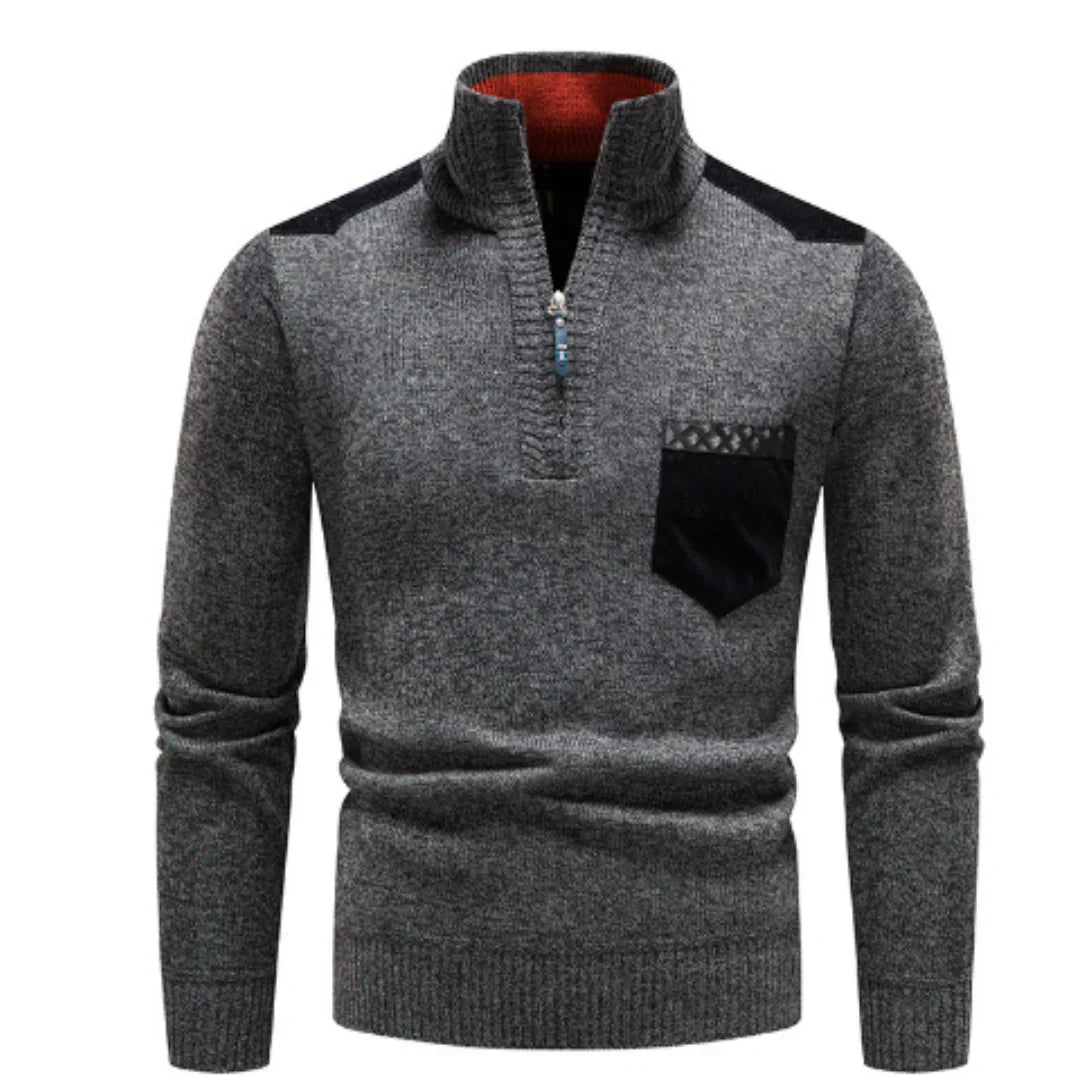 Lässiger langarmpullover mit halbem reißverschluss für herren – entspannter stricklook