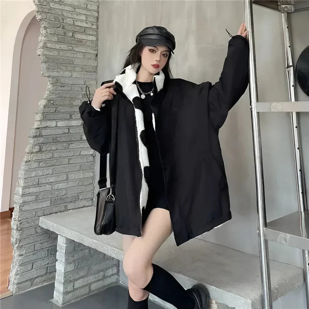 Wendbare sherpa-jacke für damen mit herzmotiv – damen