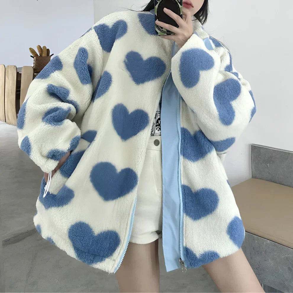 Wendbare sherpa-jacke für damen mit herzmotiv – damen