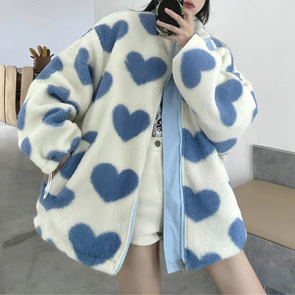Wendbare sherpa-jacke für damen mit herzmotiv – damen