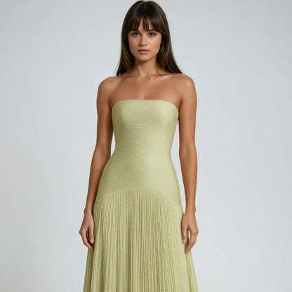 Trägerloses, plissiertes maxikleid für damen