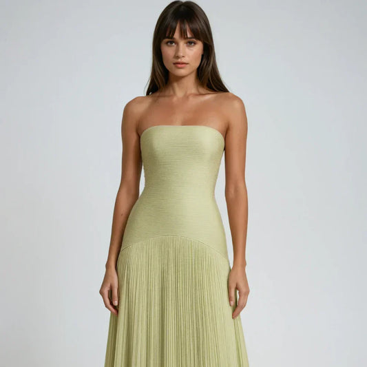 Trägerloses, plissiertes maxikleid für damen