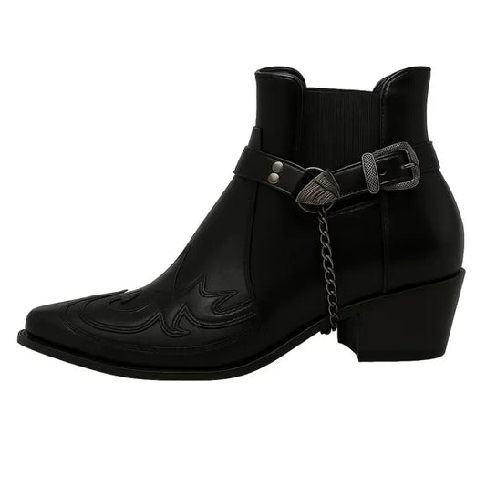 Western-cowboy-stiefeletten mit schnalle und kette – herren