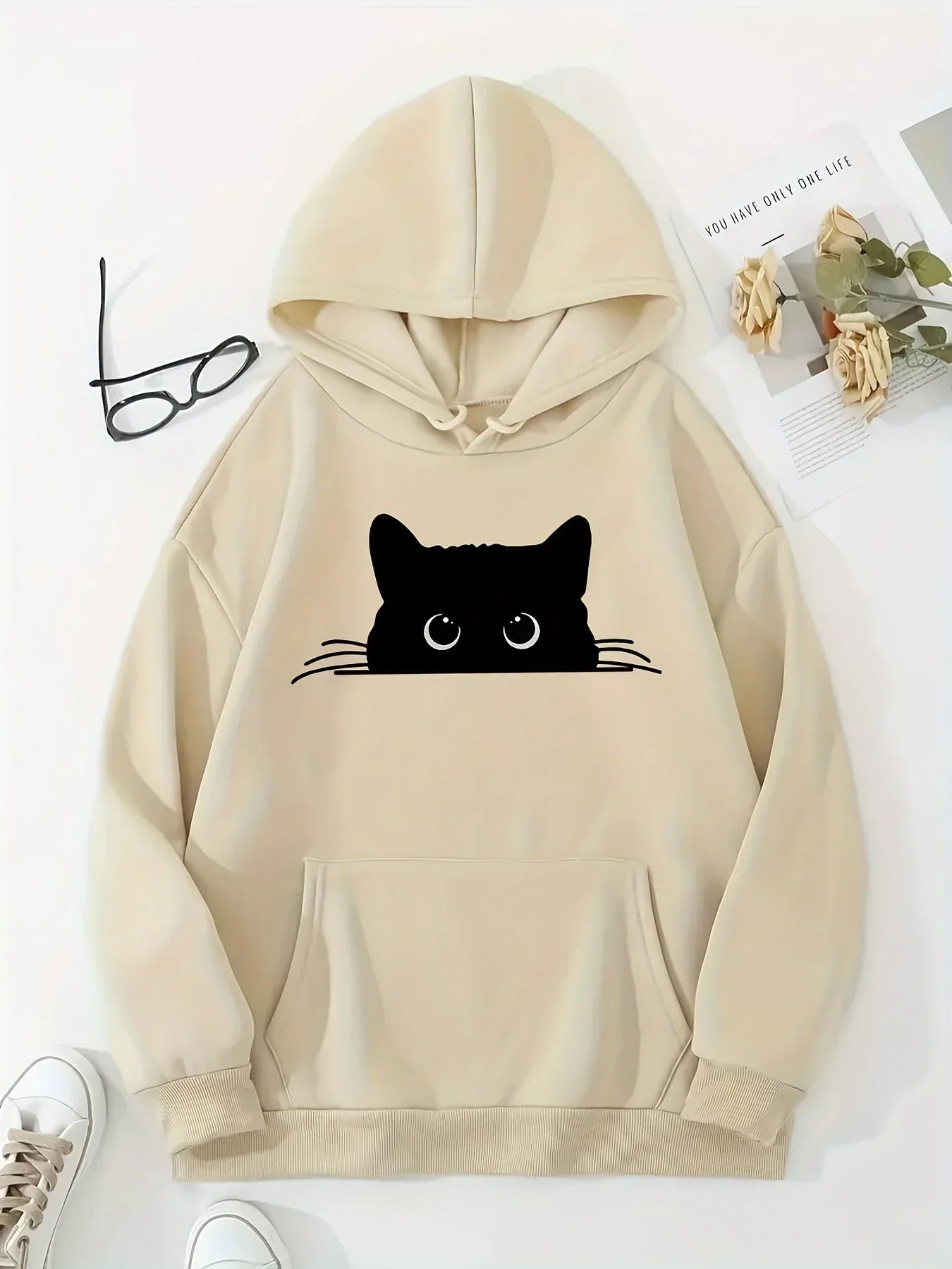 Bella - hoodie mit katzenprint und kapuze