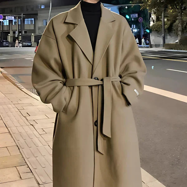 Oversized-trenchcoat aus wolle für herren mit gürtel – herren