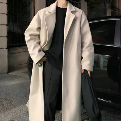 Oversized-trenchcoat aus wolle für herren mit gürtel – herren