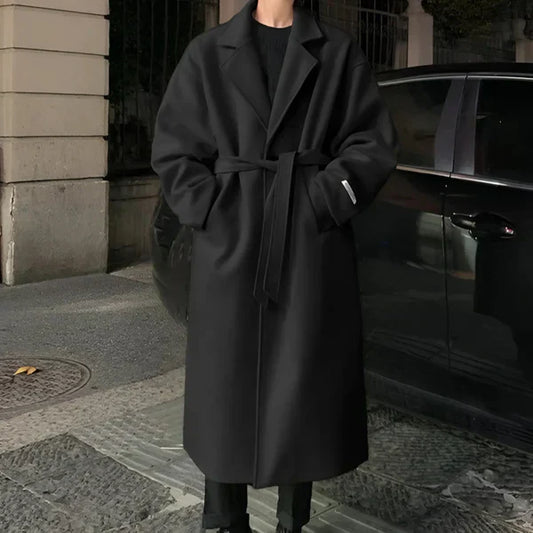 Oversized-trenchcoat aus wolle für herren mit gürtel – herren