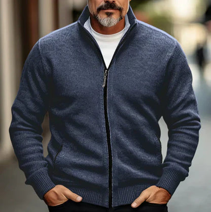 Henrik – zipper-cardigan mit hohem kragen und seitentaschen