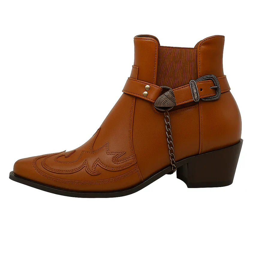 Western-cowboy-stiefeletten mit schnalle und kette – herren